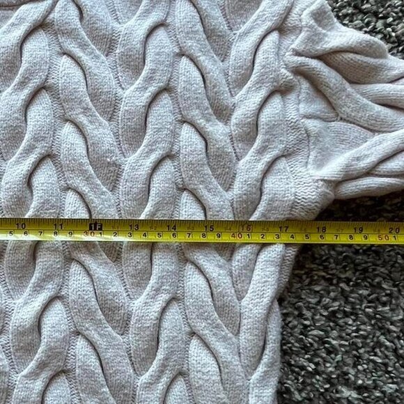 Cream/Baby Pink Small Cable Knit Sweater with Ribbed Neckline - Picture 5 of 6